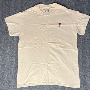 Riot Society Cream Tee with Red Rose Embroidery